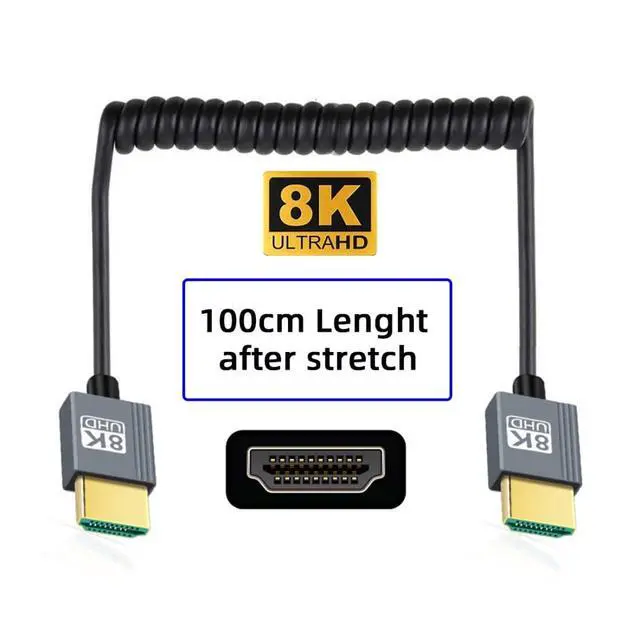 Alt view image 5 of 7 - HDMI 2.1 Coiled Cable,HDMI Male to Male 8K@60Hz 4K@120Hz 48Gbps Ultra High-Speed Gold-Plated Cable 1.0M/3.28FT for TV, Monitor, Computer