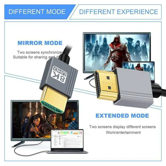 Alt view image 4 of 7 - HDMI 2.1 Coiled Cable,HDMI Male to Male 8K@60Hz 4K@120Hz 48Gbps Ultra High-Speed Gold-Plated Cable 1.0M/3.28FT for TV, Monitor, Computer