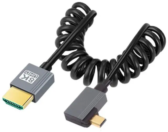 Main image of HDMI 2.1 Coiled Cable,HDMI Male to Micro HDMI Male 90 Degree Right Angled 8K@60Hz 4K@120Hz 48Gbps Ultra High-Speed Gold-Plated Cable 1.0M/3.28FT for TV, Monitor, Computer