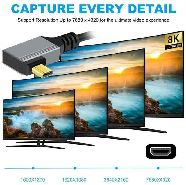 Alt view image 2 of 7 - HDMI 2.1 Coiled Cable,HDMI Male to Micro HDMI Male 90 Degree Right Angled 8K@60Hz 4K@120Hz 48Gbps Ultra High-Speed Gold-Plated Cable 1.0M/3.28FT for TV, Monitor, Computer