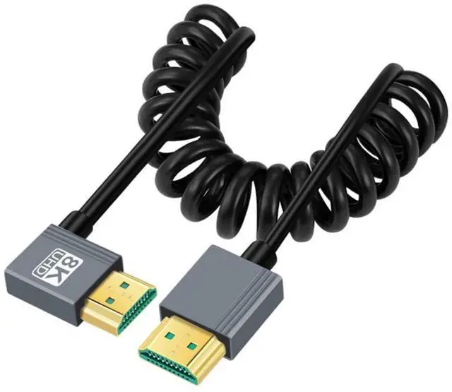 Main image of HDMI 2.1 Coiled Cable,HDMI Male to Male 90 Degree Right Angled 8K@60Hz 4K@120Hz 48Gbps Ultra High-Speed Gold-Plated Cable 1.0M/3.28FT for TV, Monitor, Computer