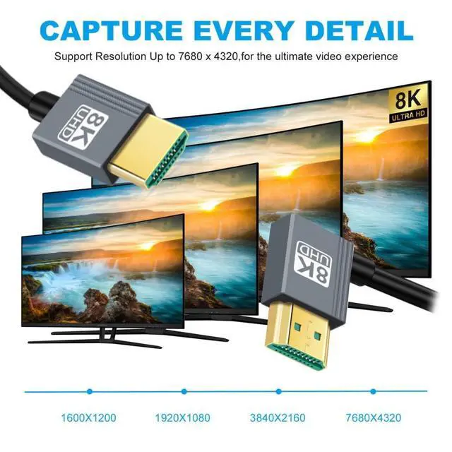 Alt view image 2 of 7 - HDMI 2.1 Coiled Cable,HDMI Male to Male 90 Degree Right Angled 8K@60Hz 4K@120Hz 48Gbps Ultra High-Speed Gold-Plated Cable 1.0M/3.28FT for TV, Monitor, Computer