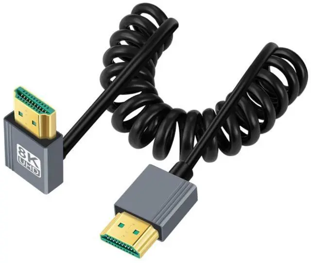 Main image of HDMI 2.1 Coiled Cable,HDMI Male to Male 90 Degree UP Angled 8K@60Hz 4K@120Hz 48Gbps Ultra High-Speed Gold-Plated Cable 1.0M/3.28FT for TV, Monitor, Computer