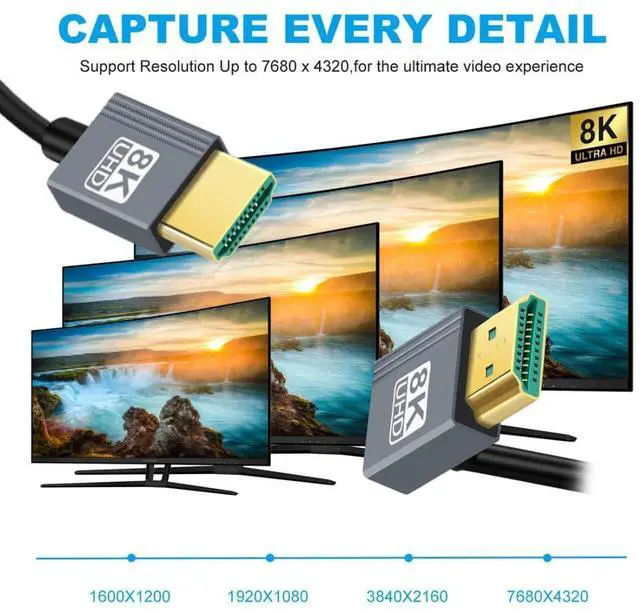 Alt view image 2 of 7 - HDMI 2.1 Coiled Cable,HDMI Male to Male 90 Degree UP Angled 8K@60Hz 4K@120Hz 48Gbps Ultra High-Speed Gold-Plated Cable 1.0M/3.28FT for TV, Monitor, Computer