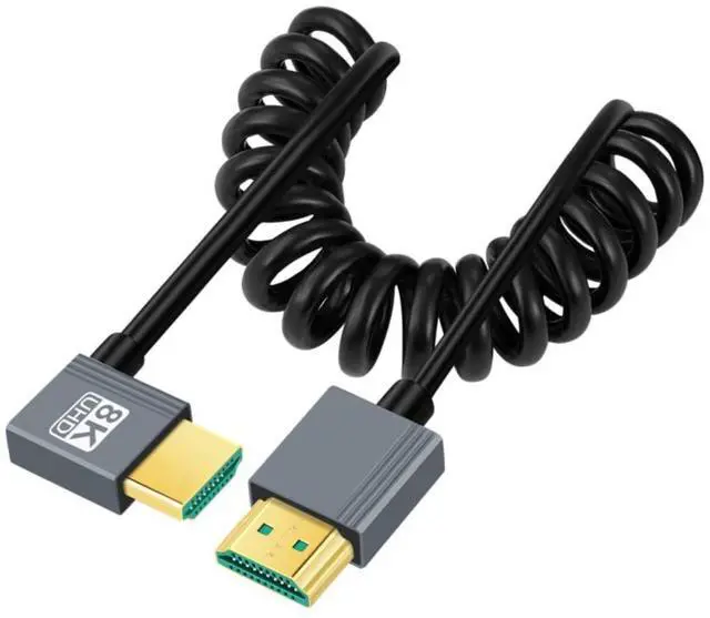 Main image of HDMI 2.1 Coiled Cable,HDMI Male to Male 90 Degree Left Angled 8K@60Hz 4K@120Hz 48Gbps Ultra High-Speed Gold-Plated Cable 1.0M/3.28FT for TV, Monitor, Computer