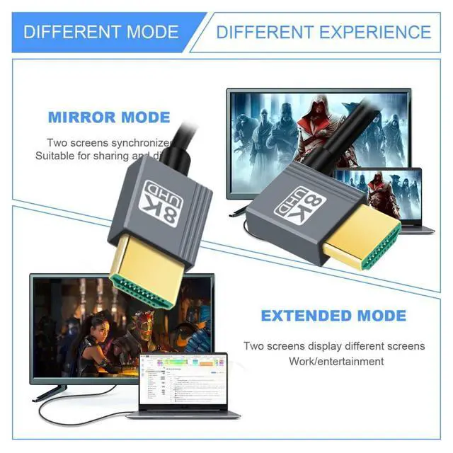 Alt view image 4 of 7 - HDMI 2.1 Coiled Cable,HDMI Male to Male 90 Degree Left Angled 8K@60Hz 4K@120Hz 48Gbps Ultra High-Speed Gold-Plated Cable 1.0M/3.28FT for TV, Monitor, Computer
