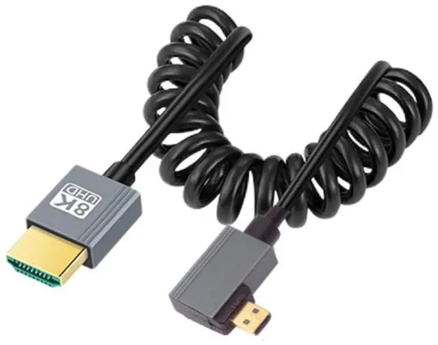 Main image of HDMI 2.1 Coiled Cable,HDMI Male to Micro HDMI Male 90 Degree Left Angled 8K@60Hz 4K@120Hz 48Gbps Ultra High-Speed Gold-Plated Cable 1.0M/3.28FT for TV, Monitor, Computer