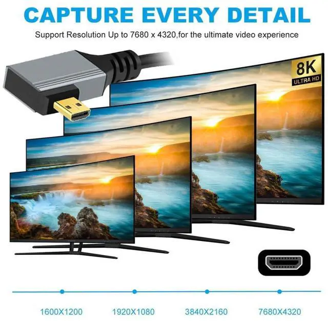Alt view image 2 of 7 - HDMI 2.1 Coiled Cable,HDMI Male to Micro HDMI Male 90 Degree Left Angled 8K@60Hz 4K@120Hz 48Gbps Ultra High-Speed Gold-Plated Cable 1.0M/3.28FT for TV, Monitor, Computer