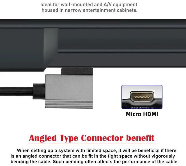 Alt view image 5 of 7 - HDMI 2.1 Coiled Cable,HDMI Male to Micro HDMI Male 90 Degree Left Angled 8K@60Hz 4K@120Hz 48Gbps Ultra High-Speed Gold-Plated Cable 1.0M/3.28FT for TV, Monitor, Computer
