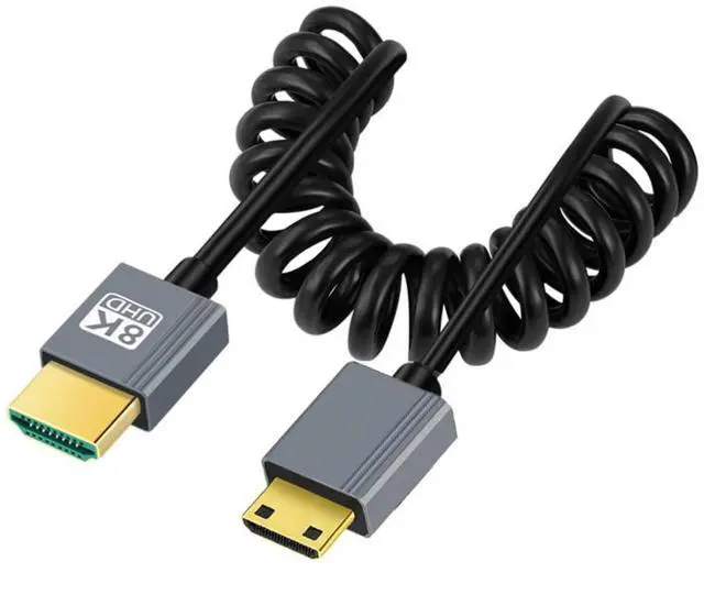 Main image of HDMI 2.1 Coiled Cable,HDMI Male to Mini HDMI Male 8K@60Hz 4K@120Hz 48Gbps Ultra High-Speed Gold-Plated Cable 1.0M/3.28FT for TV, Monitor, Computer