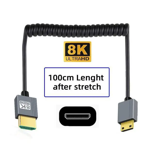 Alt view image 5 of 7 - HDMI 2.1 Coiled Cable,HDMI Male to Mini HDMI Male 8K@60Hz 4K@120Hz 48Gbps Ultra High-Speed Gold-Plated Cable 1.0M/3.28FT for TV, Monitor, Computer