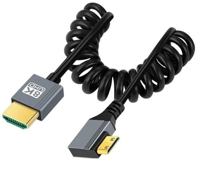 Main image of HDMI 2.1 Coiled Cable,HDMI Male to Mini HDMI Male 90 Degree Right Angled 8K@60Hz 4K@120Hz 48Gbps Ultra High-Speed Gold-Plated Cable 1.0M/3.28FT for TV, Monitor, Computer