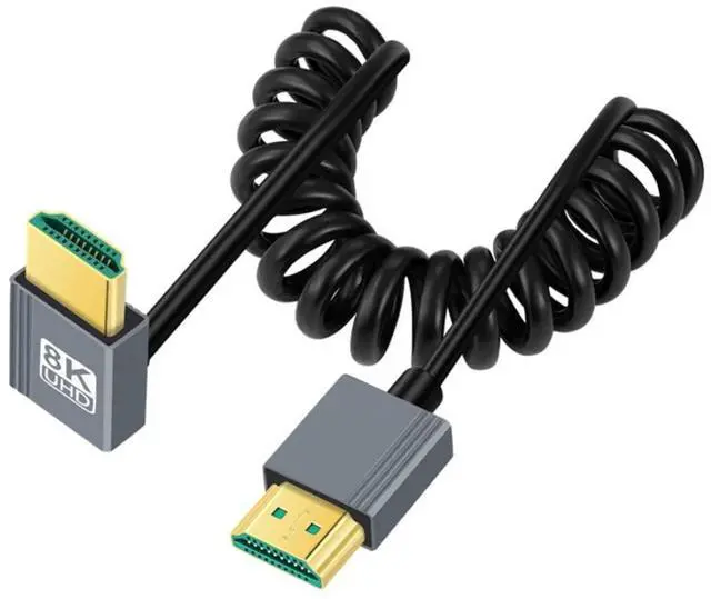 Main image of HDMI 2.1 Coiled Cable,HDMI Male to Male 90 Degree Down Angled 8K@60Hz 4K@120Hz 48Gbps Ultra High-Speed Gold-Plated Cable 1.0M/3.28FT for TV, Monitor, Computer
