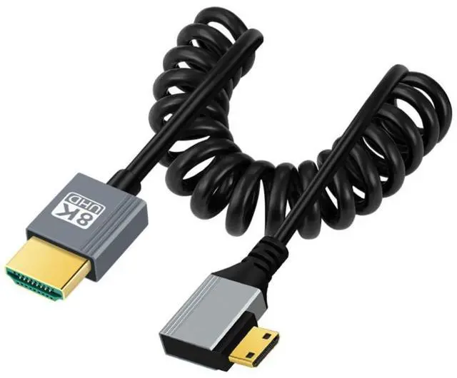 Main image of HDMI 2.1 Coiled Cable,HDMI Male to Mini HDMI Male 90 Degree Left Angled 8K@60Hz 4K@120Hz 48Gbps Ultra High-Speed Gold-Plated Cable 1.0M/3.28FT for TV, Monitor, Computer
