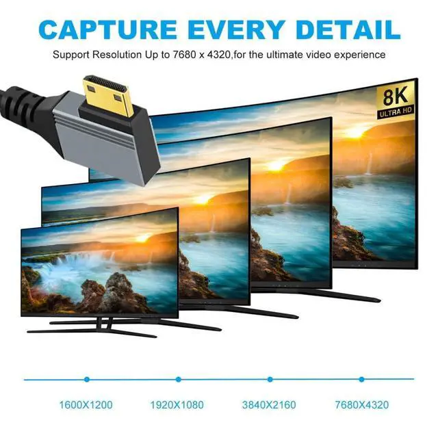 Alt view image 2 of 7 - HDMI 2.1 Coiled Cable,HDMI Male to Mini HDMI Male 90 Degree Left Angled 8K@60Hz 4K@120Hz 48Gbps Ultra High-Speed Gold-Plated Cable 1.0M/3.28FT for TV, Monitor, Computer