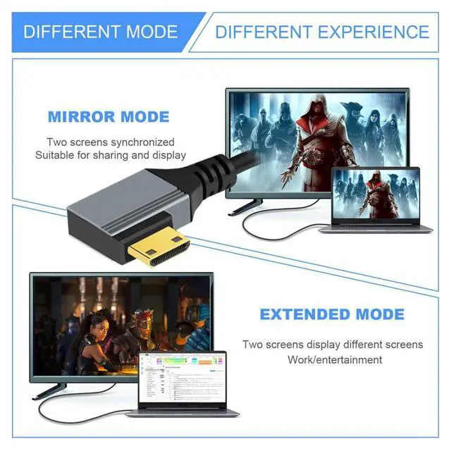 Alt view image 3 of 7 - HDMI 2.1 Coiled Cable,HDMI Male to Mini HDMI Male 90 Degree Left Angled 8K@60Hz 4K@120Hz 48Gbps Ultra High-Speed Gold-Plated Cable 1.0M/3.28FT for TV, Monitor, Computer