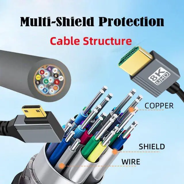 Alt view image 7 of 7 - HDMI 2.1 Coiled Cable,HDMI Male to Mini HDMI Male 90 Degree Left Angled 8K@60Hz 4K@120Hz 48Gbps Ultra High-Speed Gold-Plated Cable 1.0M/3.28FT for TV, Monitor, Computer