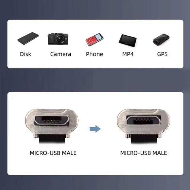 Alt view image 7 of 7 - Micro USB Short Flat Cable, USB 2.0 Micro USB 5Pin Dual 90 Degree Angled 5V2A Fast Charge Data Extension Cable 0.52FT