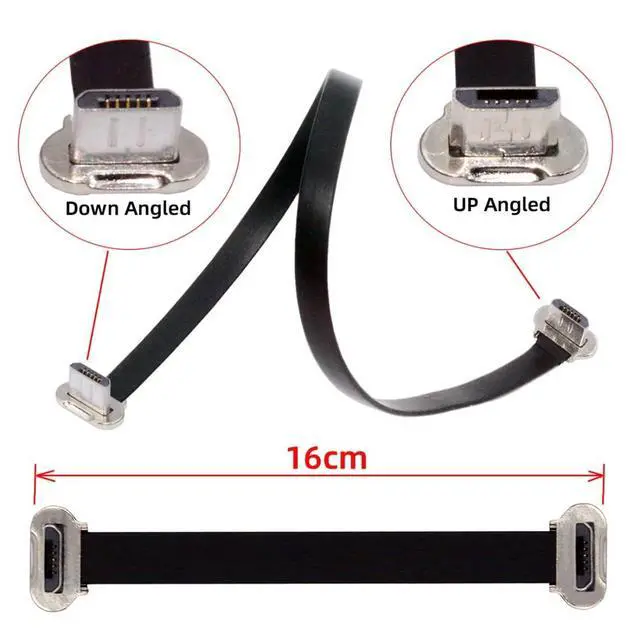 Alt view image 5 of 7 - Micro USB Short Flat Cable, USB 2.0 Micro USB 5Pin Dual 90 Degree Angled 5V2A Fast Charge Data Extension Cable 0.52FT