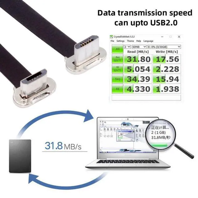 Alt view image 4 of 7 - Micro USB Short Flat Cable, USB 2.0 Micro USB 5Pin Dual 90 Degree Angled 5V2A Fast Charge Data Extension Cable 0.52FT