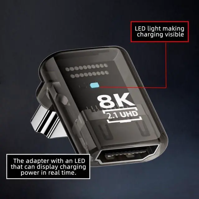 Alt view image 2 of 7 - HDMI 8K Adapter,HDMI 2.1 Male to Female 90 Degree Down Angled Extension Adapter(Long Style)
