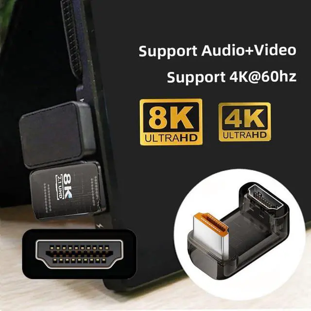 Alt view image 4 of 7 - HDMI 8K Adapter,HDMI 2.1 Male to Female 180 Degree Down Angled Extension Adapter