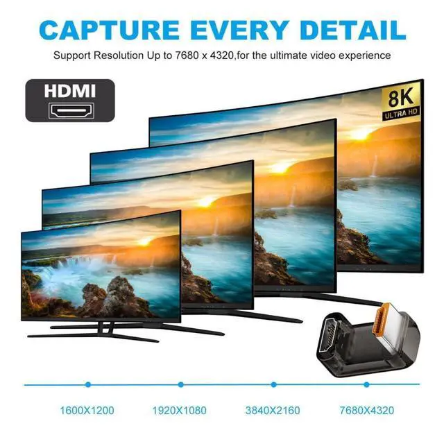 Alt view image 5 of 7 - HDMI 8K Adapter,HDMI 2.1 Male to Female 180 Degree Down Angled Extension Adapter