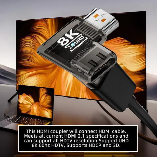 Alt view image 4 of 7 - HDMI 8K Adapter,HDMI 2.1 Male to Female 90 Degree Left Angled Extension Adapter(Flat Style)