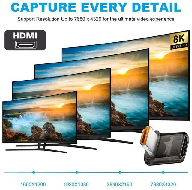 Alt view image 5 of 7 - HDMI 8K Adapter,HDMI 2.1 Male to Female 90 Degree UP Angled Extension Adapter(Long Style)