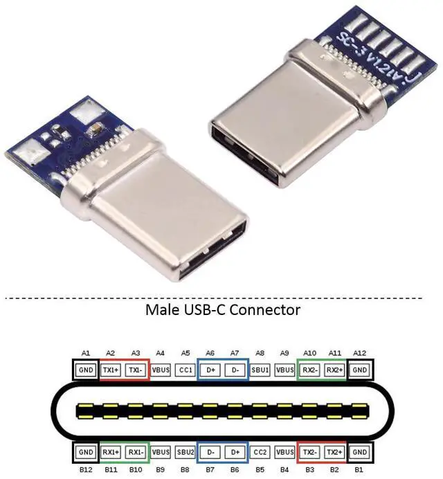 Alt view image 5 of 7 - USB C DIY Connector USB 3.1 Type C 24Pin Male Plug Port Repair Replacement Solder Adapter with PCB Board