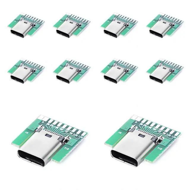 Main image of 10 Pack USB C DIY Connector USB 3.1 Type C 24Pin Female Socket Port Repair Replacement Solder Adapter with PCB Board