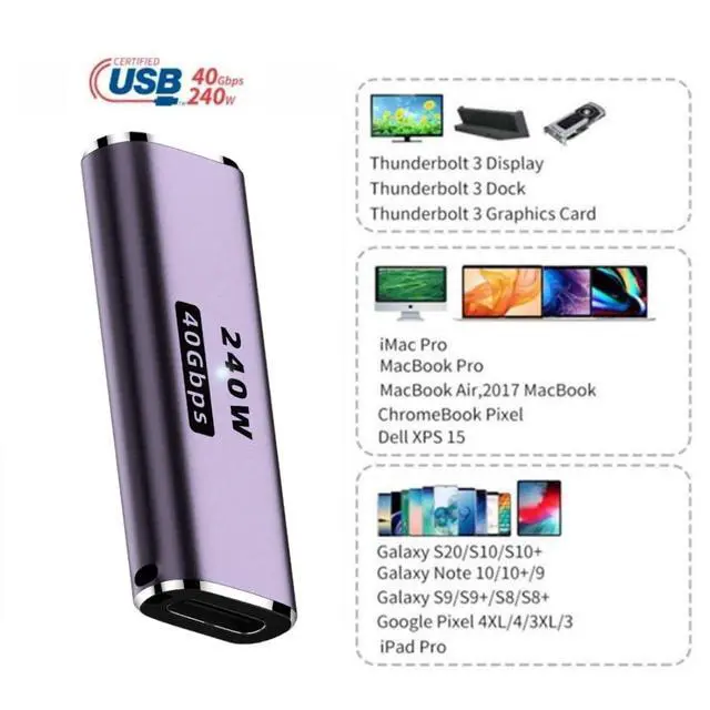 Alt view image 3 of 6 - USB C Connector,USB4 Type C Female to Female 240W Power 40Gbps Data 8K Video Adapter for NS Phone Laptop