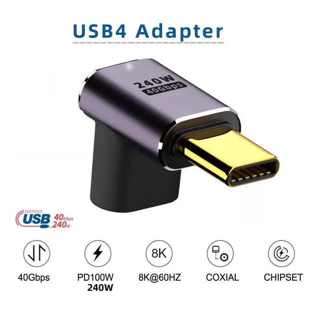 Alt view image 2 of 6 - USB C Connector,USB4 Type C Male to Female 240W Power 40Gbps Data 8K Video Adapter Down Angled for NS Phone Laptop