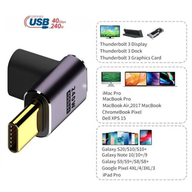 Alt view image 3 of 6 - USB C Connector,USB4 Type C Male to Female 240W Power 40Gbps Data 8K Video Adapter Down Angled for NS Phone Laptop