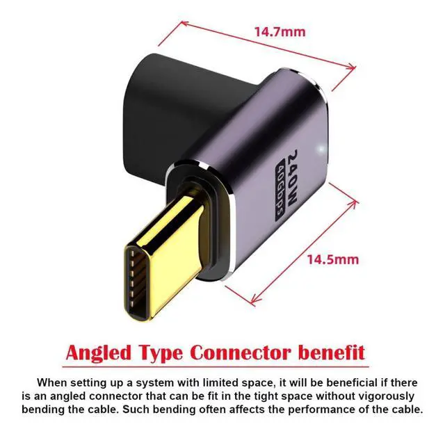 Alt view image 4 of 6 - USB C Connector,USB4 Type C Male to Female 240W Power 40Gbps Data 8K Video Adapter Down Angled for NS Phone Laptop