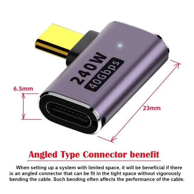 Alt view image 4 of 6 - USB C Connector,USB4 Type C Male to Female 240W Power 40Gbps Data 8K Video Adapter Right Angled for NS Phone Laptop