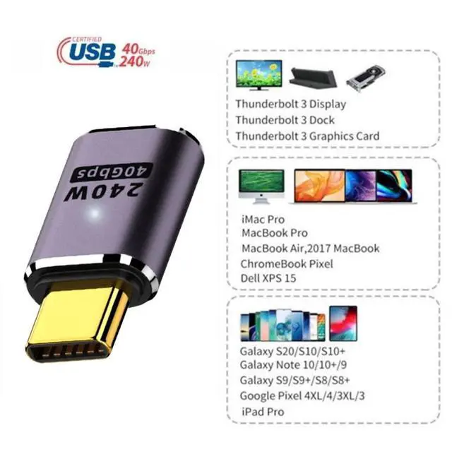 Alt view image 3 of 6 - USB C Connector,USB4 Type C Male to Female 240W Power 40Gbps Data 8K Video Adapter for NS Phone Laptop