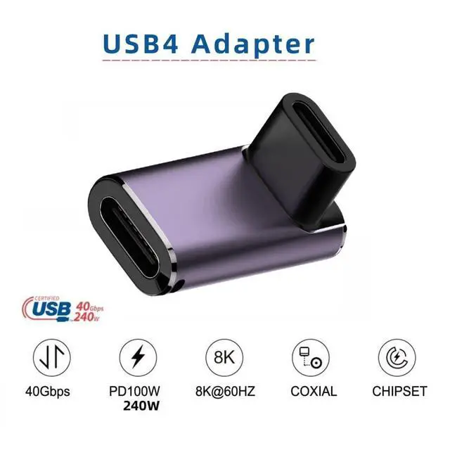 Alt view image 2 of 6 - USB C Connector,USB4 Type C Female to Female 240W Power 40Gbps Data 8K Video Adapter 90 Degree Angled for NS Phone Laptop