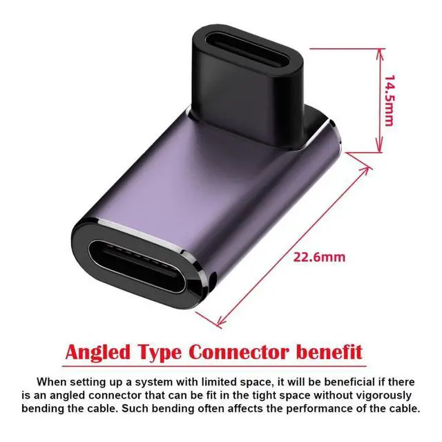 Alt view image 4 of 6 - USB C Connector,USB4 Type C Female to Female 240W Power 40Gbps Data 8K Video Adapter 90 Degree Angled for NS Phone Laptop