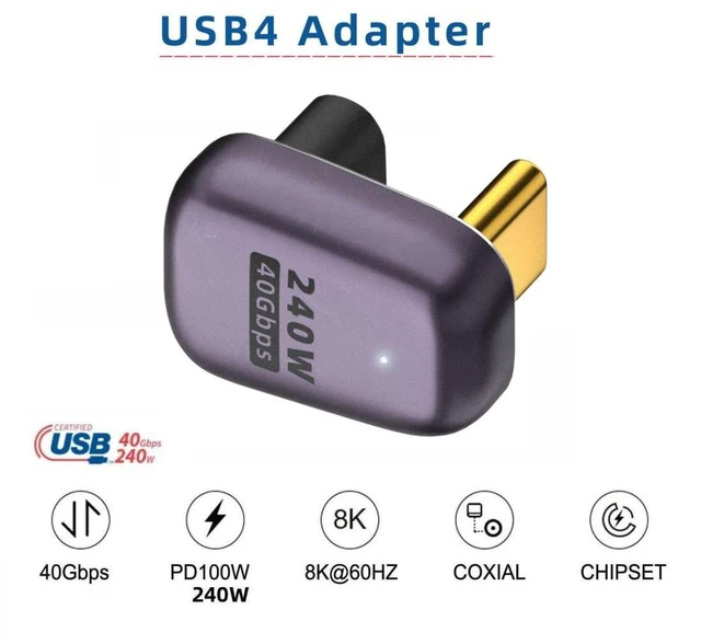 Alt view image 2 of 6 - USB C Connector,USB4 Type C Male to Female 240W Power 40Gbps Data 8K Video Adapter U Shape Angled for NS Phone Laptop