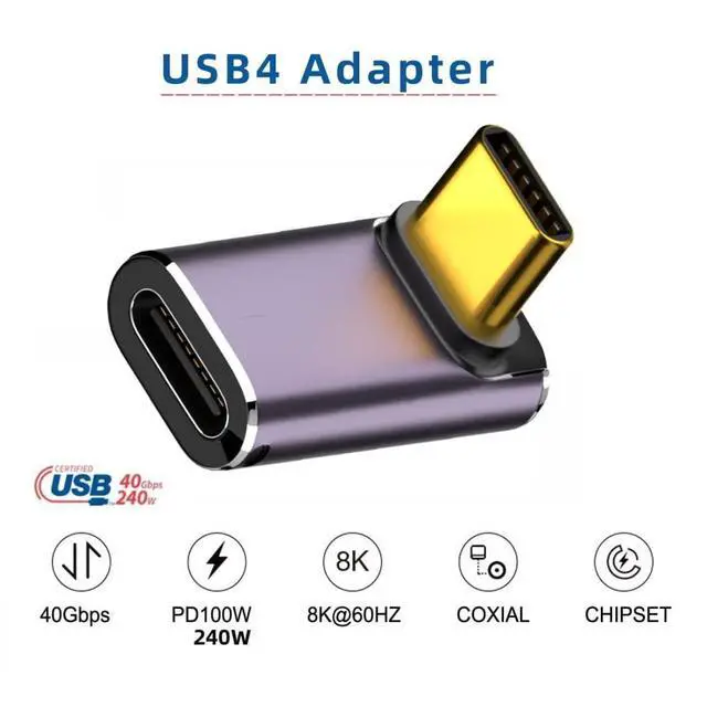 Alt view image 2 of 6 - USB C Connector,USB4 Type C Male to Female 240W Power 40Gbps Data 8K Video Adapter UP Angled for NS Phone Laptop