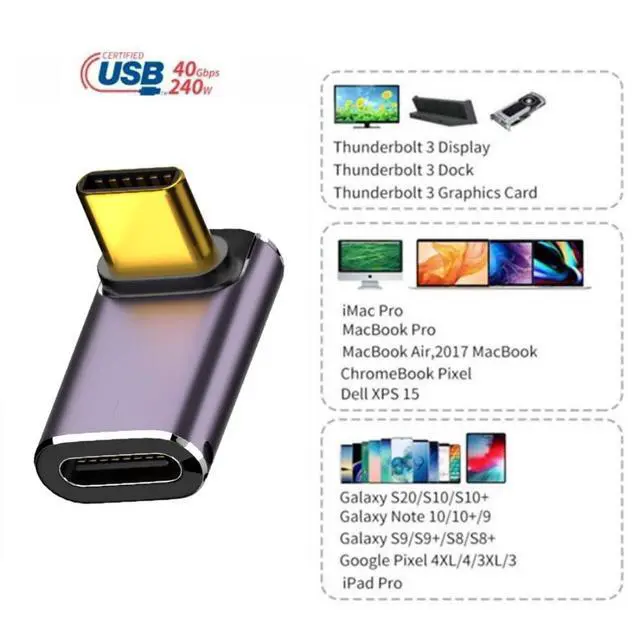 Alt view image 3 of 6 - USB C Connector,USB4 Type C Male to Female 240W Power 40Gbps Data 8K Video Adapter UP Angled for NS Phone Laptop