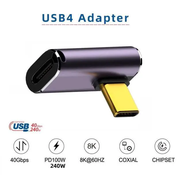 Alt view image 2 of 6 - USB C Connector,USB4 Type C Male to Female 240W Power 40Gbps Data 8K Video Adapter Low Profile Angled for NS Phone Laptop