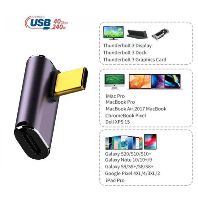 Alt view image 3 of 6 - USB C Connector,USB4 Type C Male to Female 240W Power 40Gbps Data 8K Video Adapter Low Profile Angled for NS Phone Laptop
