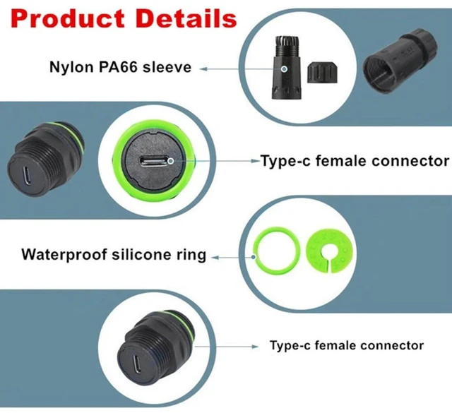 Alt view image 3 of 7 - USB C Waterproof Coupler,IP68 USB 3.1 Type-C 10Gbps Female to Female Data/Power Outdoor Cable Extension Waterproof Adapter