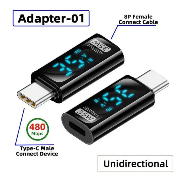 Alt view image 7 of 7 - 3 Pack USB C Digital Display Adapter, USB C to USB 3.0/USB C/8 Pin PD 35W/36W/140W Data Transfer Fast Charging Power Meter Tester Converter Adapter