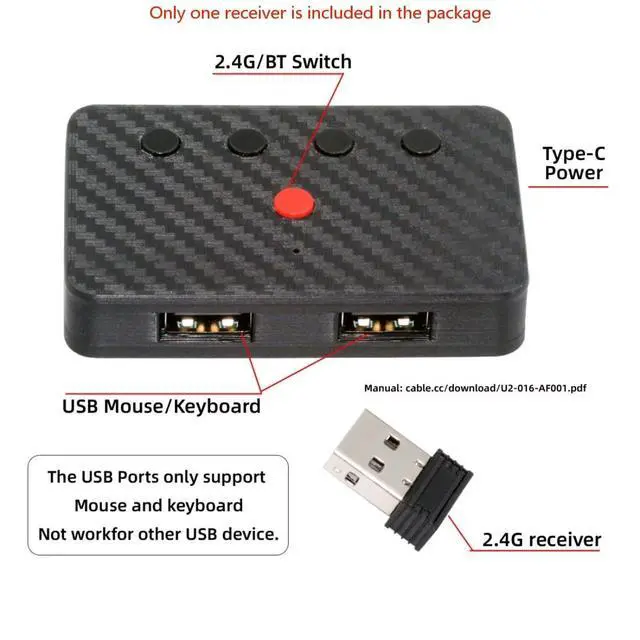 Alt view image 7 of 7 - 2.4G Receiver for Conversion Wired Keyboard and Mouse to Wireless for Computer(Note: This is a standalone Receiver and Requires an Adapter to use.)