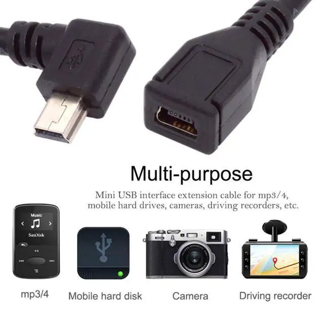 Alt view image 2 of 7 - Mini USB Extension Cable, USB 2.0 Mini USB 5Pin Male to Female 90 Degree Left Angled Power Charging Data Transfer Extension Cable Adapter 0.98ft for Dash Cam/GPS/Microphone