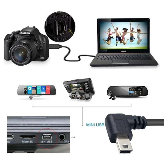 Alt view image 3 of 7 - Mini USB Extension Cable, USB 2.0 Mini USB 5Pin Male to Female 90 Degree Left Angled Power Charging Data Transfer Extension Cable Adapter 0.98ft for Dash Cam/GPS/Microphone