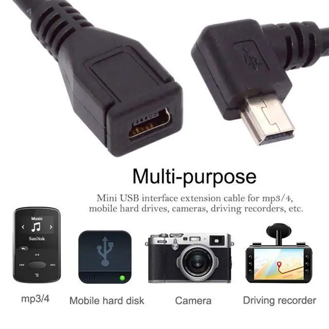 Alt view image 2 of 7 - USB 2.0 Mini USB 5Pin Male to Female 90 Degree Right Angled Data Extension Cable Adapter